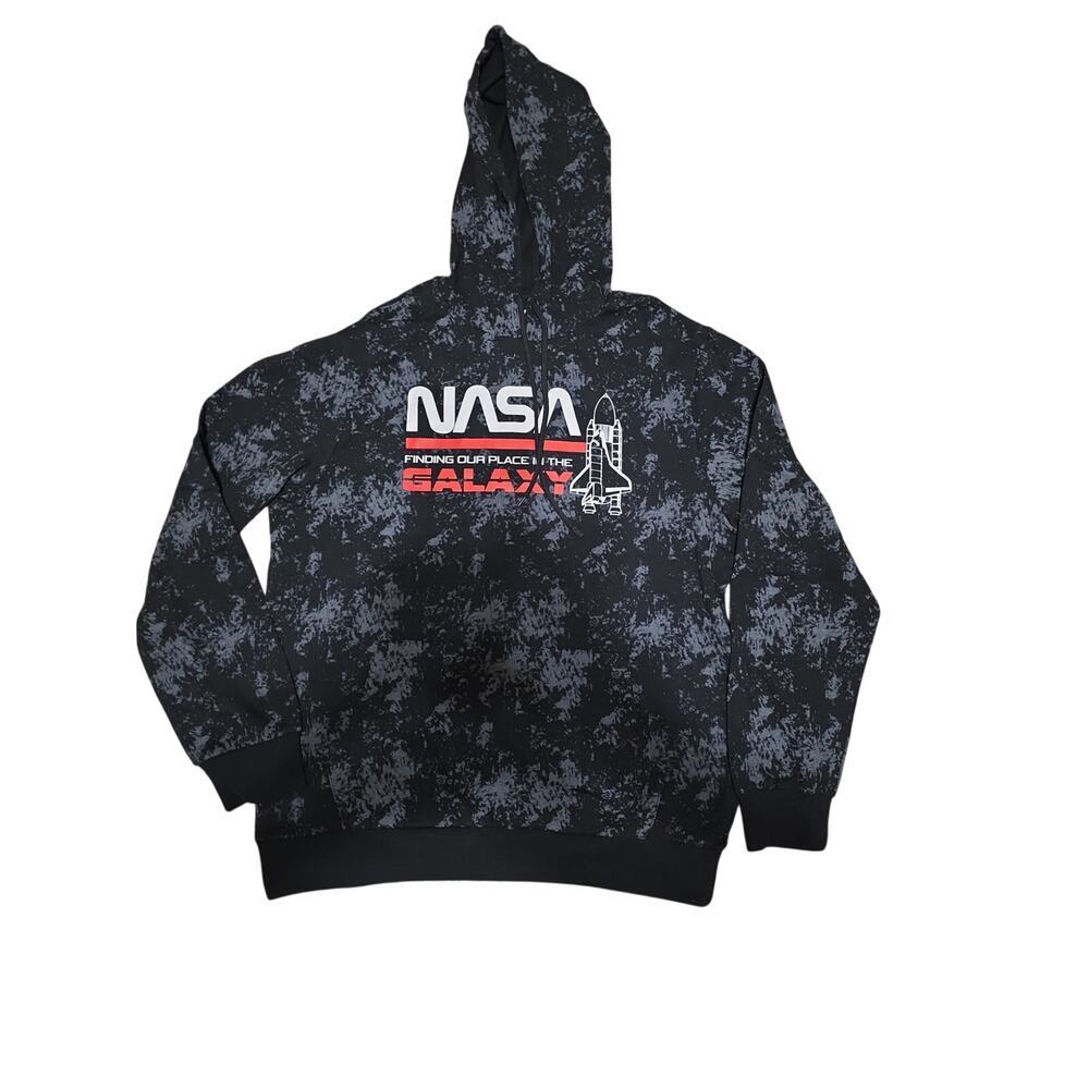 NASA Hybrid Apparel Galaxy Hoodie Black Space Shuttle Graphic Pullover Large